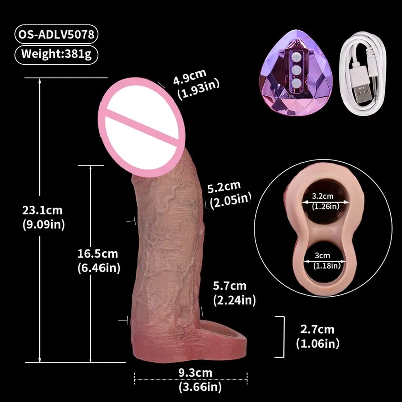Kawalan Tanpa Wayar Dildo Berongga Realistik Silikon Lembut Lengan Zakar Kondom Lelaki Batang Penambah Kelewatan Ejakulasi Mainan Seks — image 11