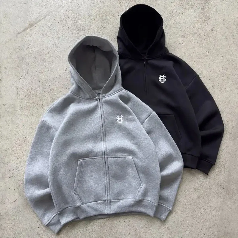 Y2k High Street Zip Embroidery Pattern Men's Hoodies Oversized Loose Sweatshirts Pullover Women Hip Hop Zip Hoodie Vintage Pants — image 4