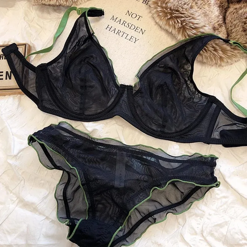 Sophisticated French Minimiser Bra Underwire Support Triangle Cups Non Padded Mesh Lingerie Set For Large Bust MOYISU Panty Set