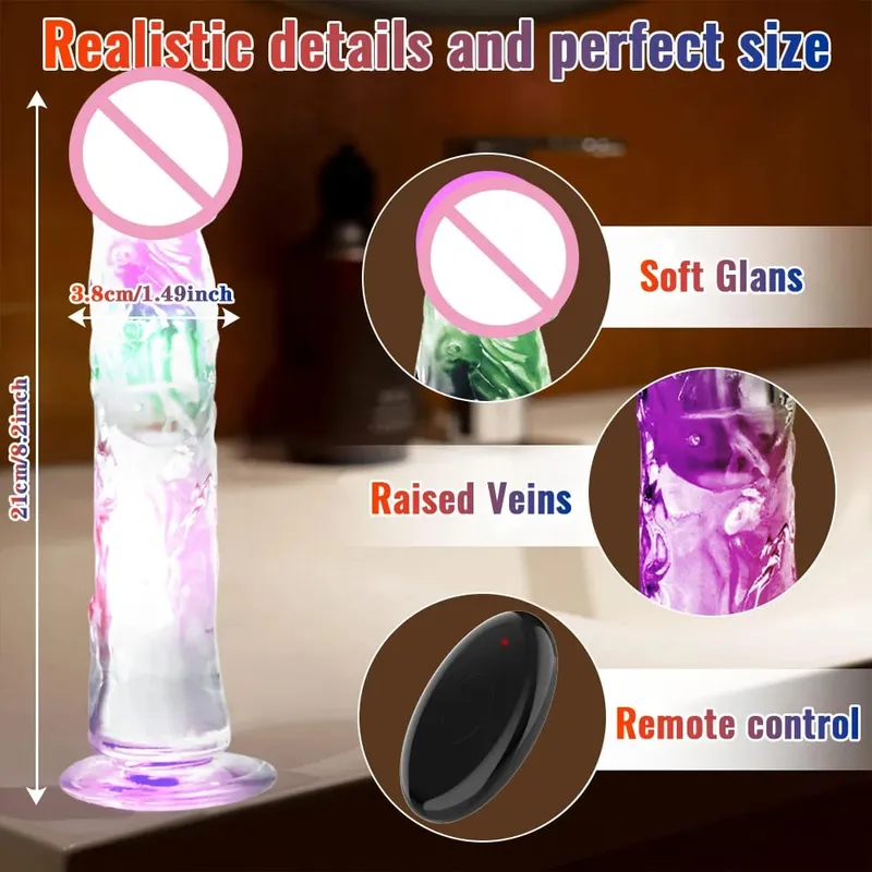 Remote Control Soft Realistic Dildo for Women G-spot Vibrator with LED Light Fake Penis Female Masturbation Sex Toy for Women