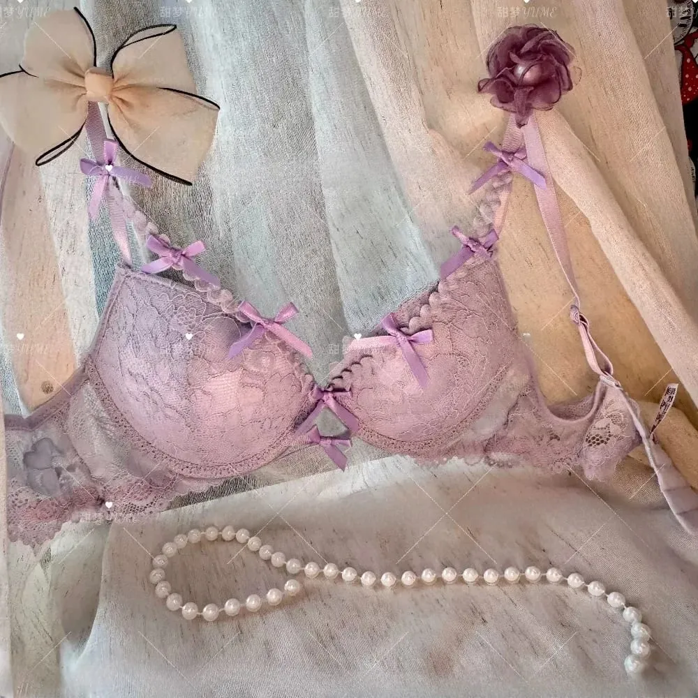 Ladies Halter Neck Bra Set Purple Cross Strap Butterfly Detail Push Up Lingerie Suit 32-38AB Daily Fashion Inner Wear — image 2