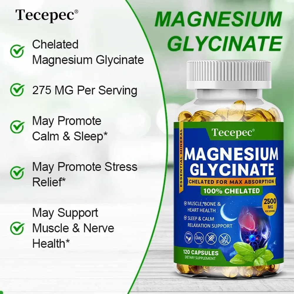 Magnesium Glycinate Capsules 2500mg - Dietary Supplement for Muscle Nerve Bone and Heart Support - Gluten Free Non-GMO — image 2