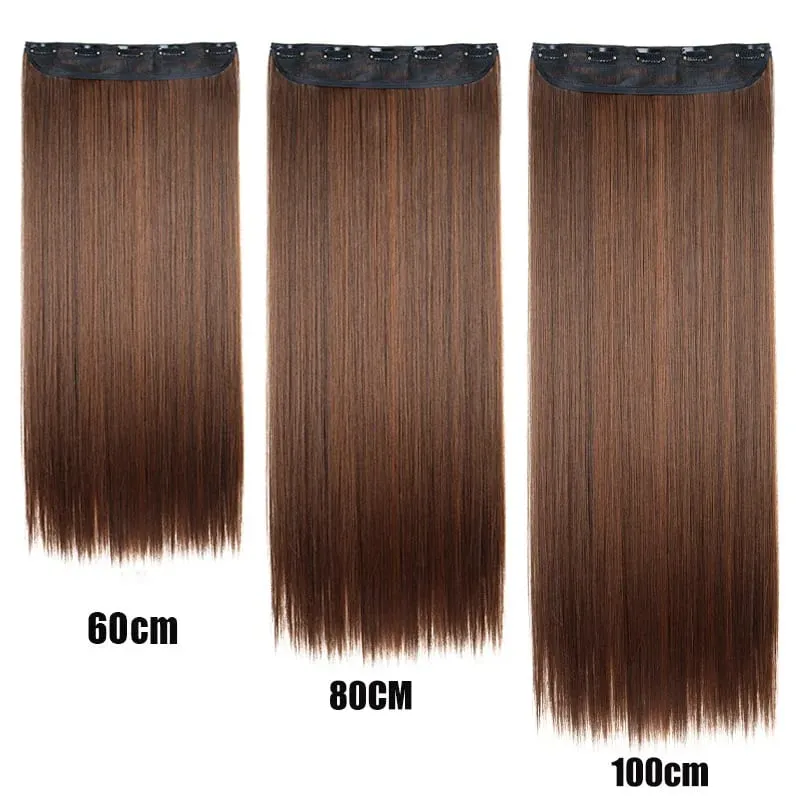 Synthetic 5-Clip One Piece Invisible Hair Extensions Long Straight 24/32/40Inch Heat Resistant Hairpiece for Women
