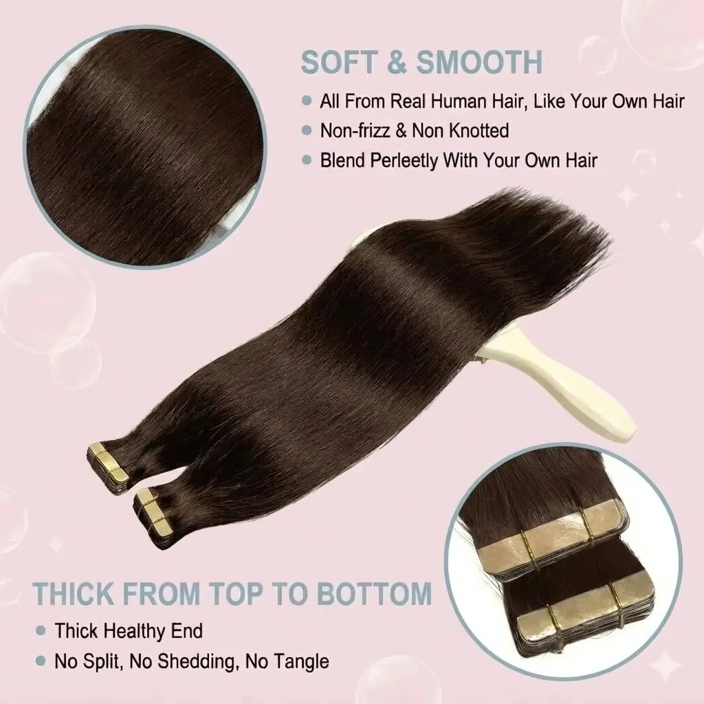 Seamless Brown Tape in Hair Extensions 100% Human Hair Straight 14A Grade Virgin Remy 21pcs 50g Pack Thick End Women #4 Beauty 18 20 22 Inch — image 7