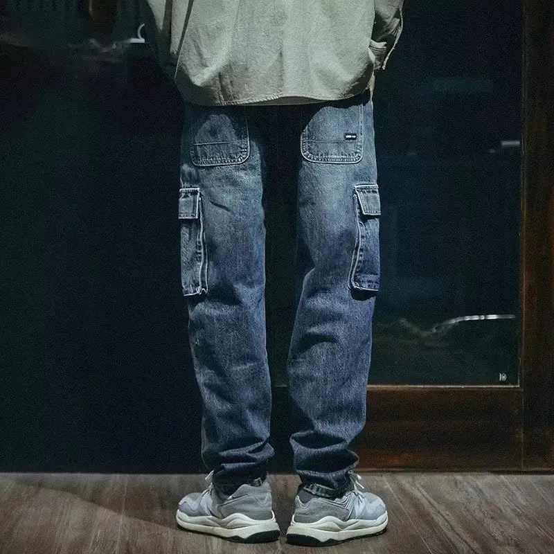 Denim Pant Men Jeans Vintage Wash Cargo Long Pants Loose High Waist Straight Trousers Pocket Y2k Streetwear Elegant Casual 2026 — image 3