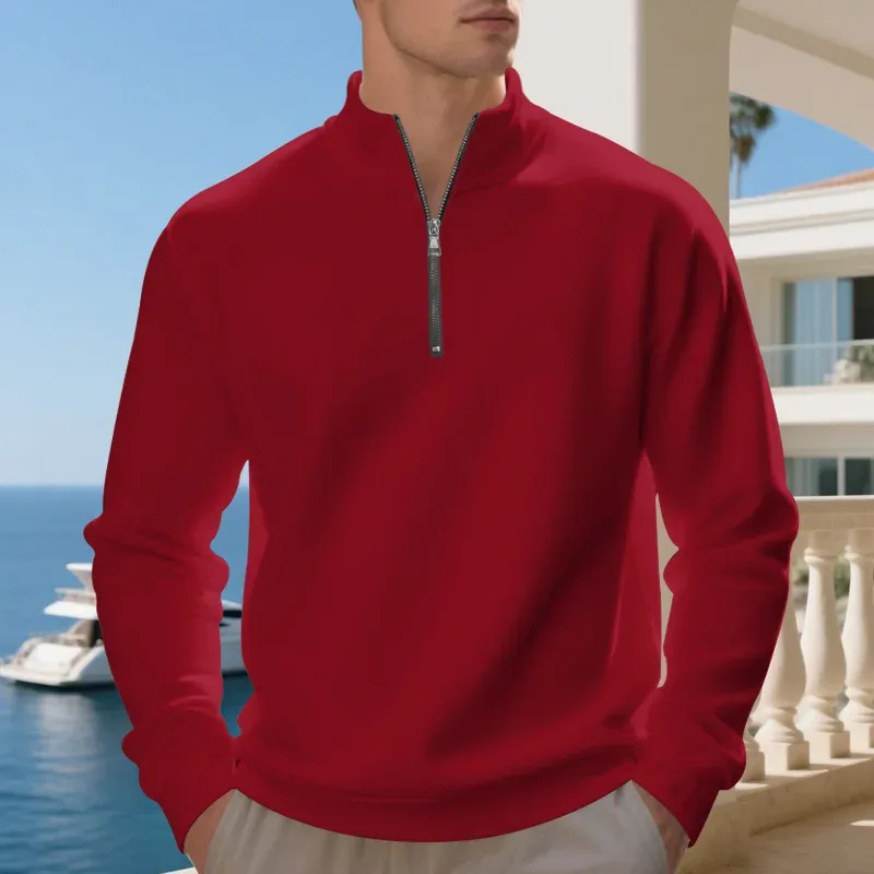 2026 New Fleece Lined Half Zip Sweatshirt for Men, Autumn Winter Solid Color Plus Size Casual Pullover Hoodie Daily Leisure Wear — image 6