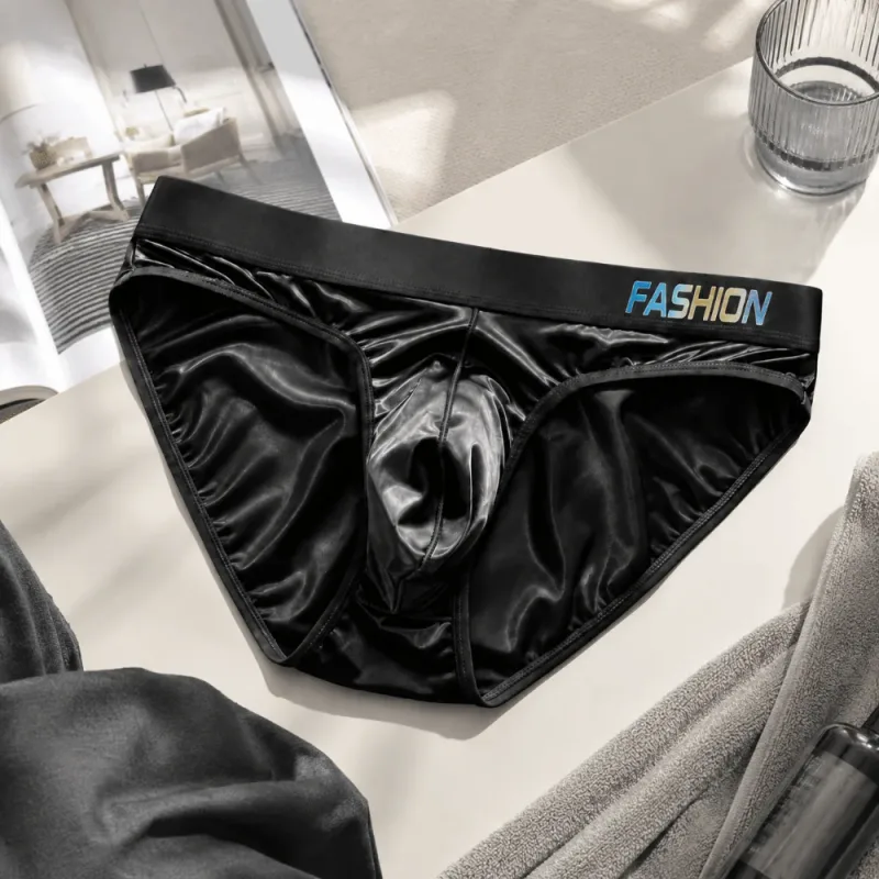 Underwear Men's Triangle Panties Low Waist Ultra Smooth Satin Silky Briefs Lingerie Gradient Letter Glossy Underpants Large Size — image 10