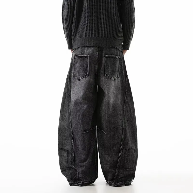 Korean Retro Plus Size Ripped Jeans Men'S Wide Leg Curved Pants Fashionable Casual Loose Straight Leg Pants — image 4