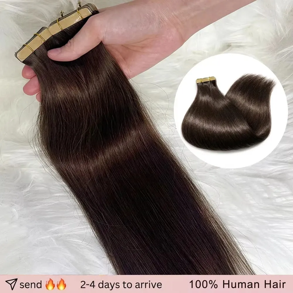 Seamless Brown Tape in Hair Extensions 100% Human Hair Straight 14A Grade Virgin Remy 21pcs 50g Pack Thick End Women #4 Beauty 18 20 22 Inch — image 3
