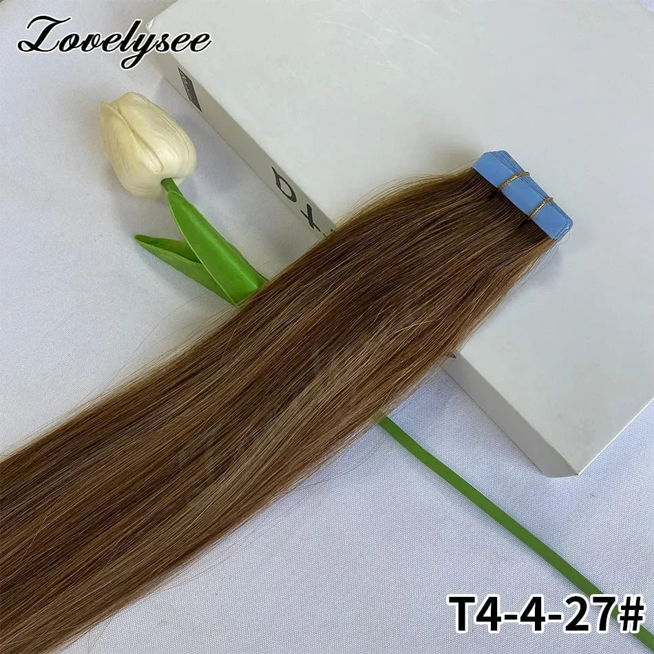 Luxurious Highlight Invisible Tape In Hair Extensions Human Hair Injection Pu Tape In Straight Hair Extensions Thick Ends — image 6