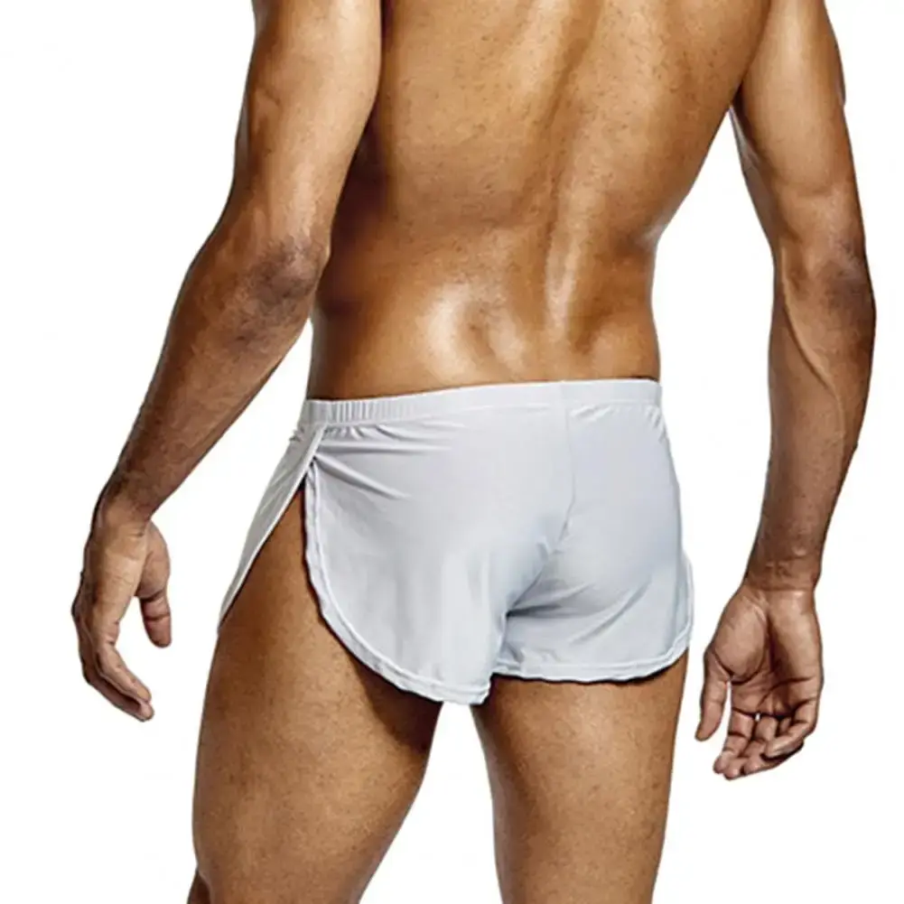 Men Solid Color Breathable Low-rise Shorts Panties Elastic Waist Side Split Ice Silk Lounge Shorts Underpants Sleepwear — image 7