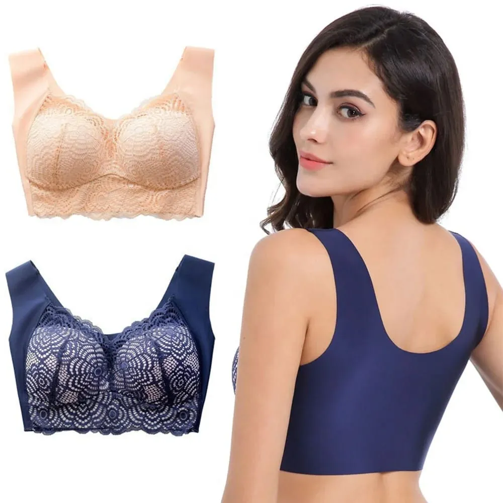Sexy Plus Size Underwear Seamless Lace Bras Top Wireless Thin Cup Brassierer Sleep Vest Lingerie C D Cup — image 4