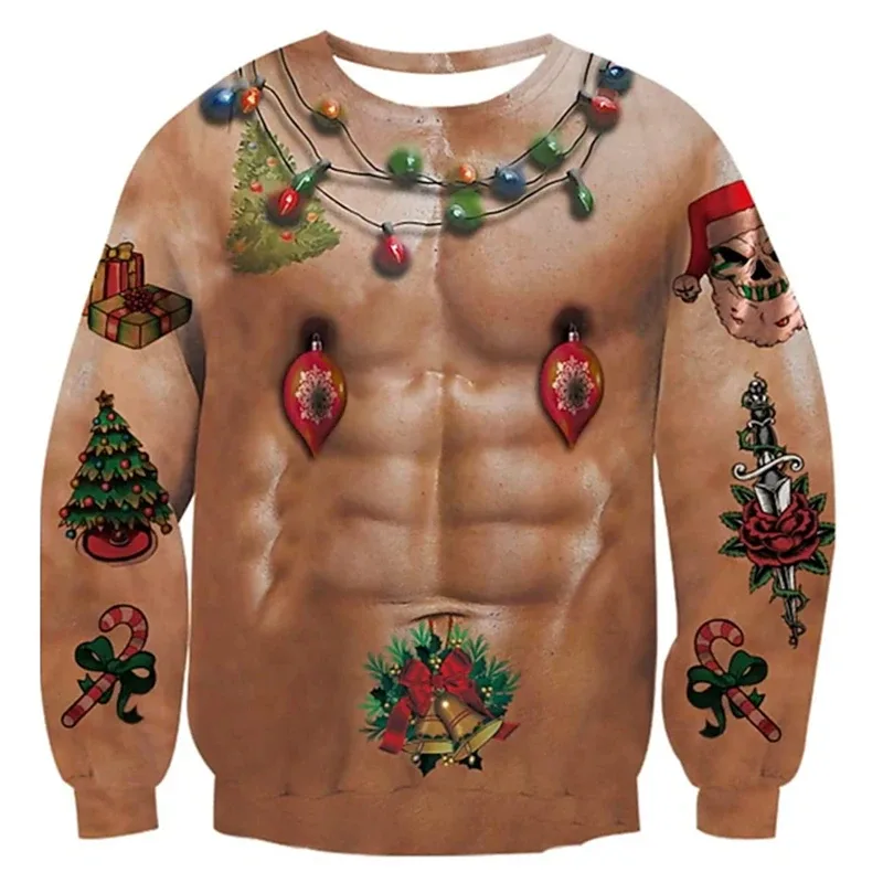 Christmas Ugly Sweater Funny 3D Printing Muscle Pattern Sweatshirts For Men New Fashion Pullover Party Cosplay Costume Xmas Gift — image 8
