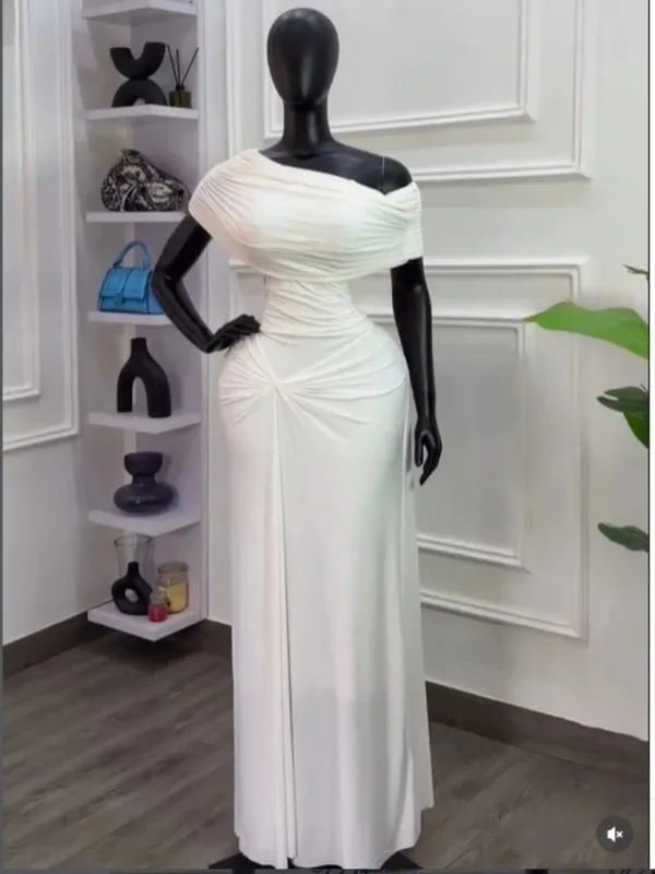 CM.YAYA Women Wraped Waist One Shoulder Ruched Stacked Bodycon Midi Long Maxi Dress 2026 Elegant Evening Birthday Party Dresses