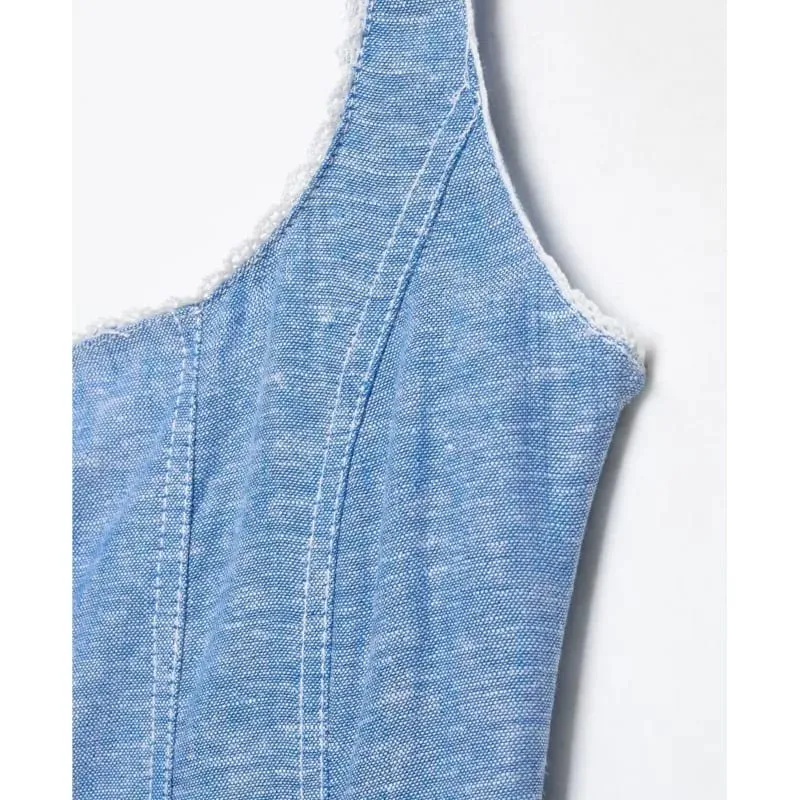 Women's Lace Trim Dress Summer New Square Collar Wide Strap Sleeveless Midi Dress Fashion Casual Female Daily Commute Dresses — image 4
