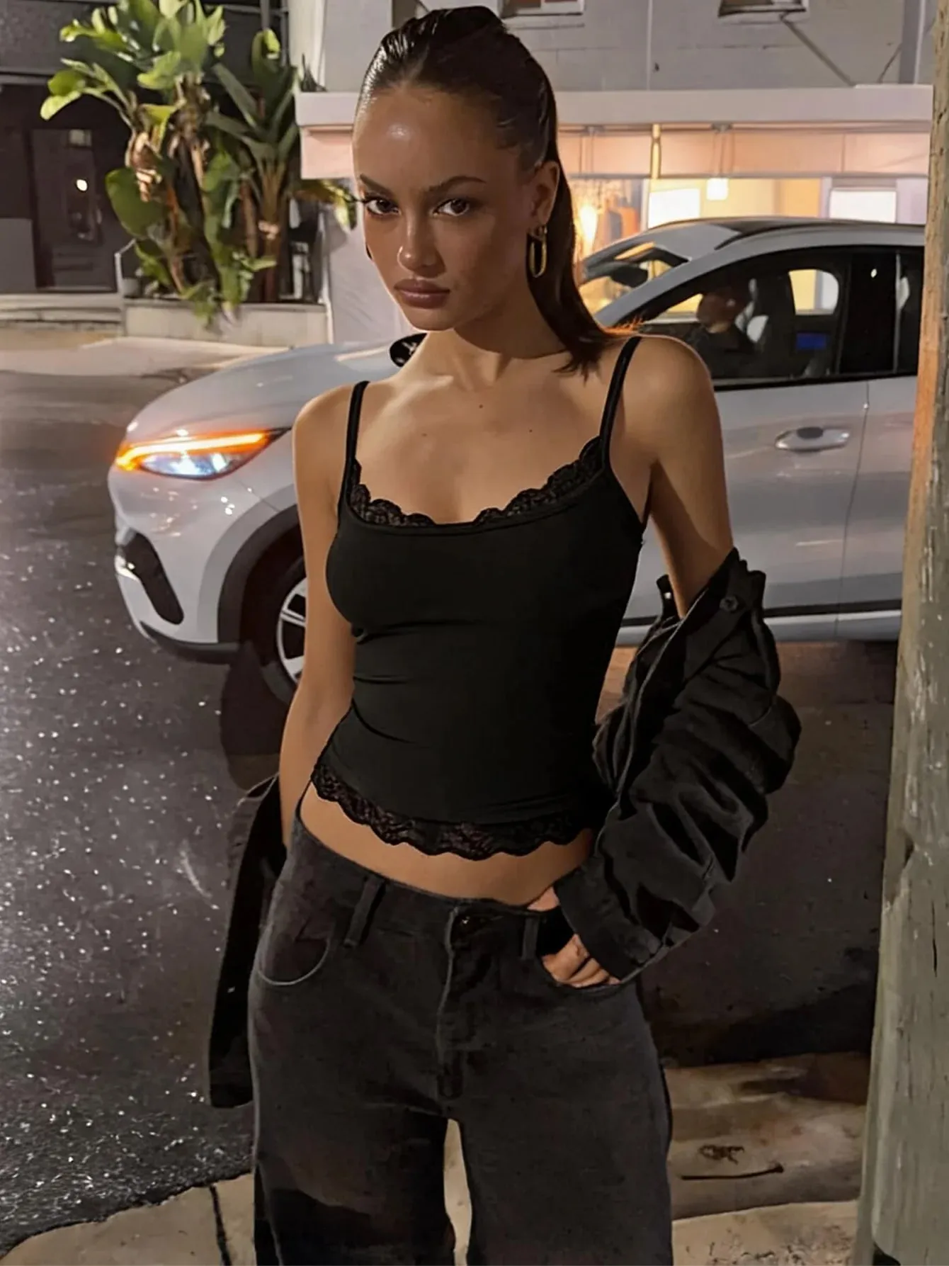 Dulzura Women'S Sexy Backless Lace Ruffles Patchwork Crop Camisole Fashion Casual Y2K Top Party Club Street Style Summer Outfit
