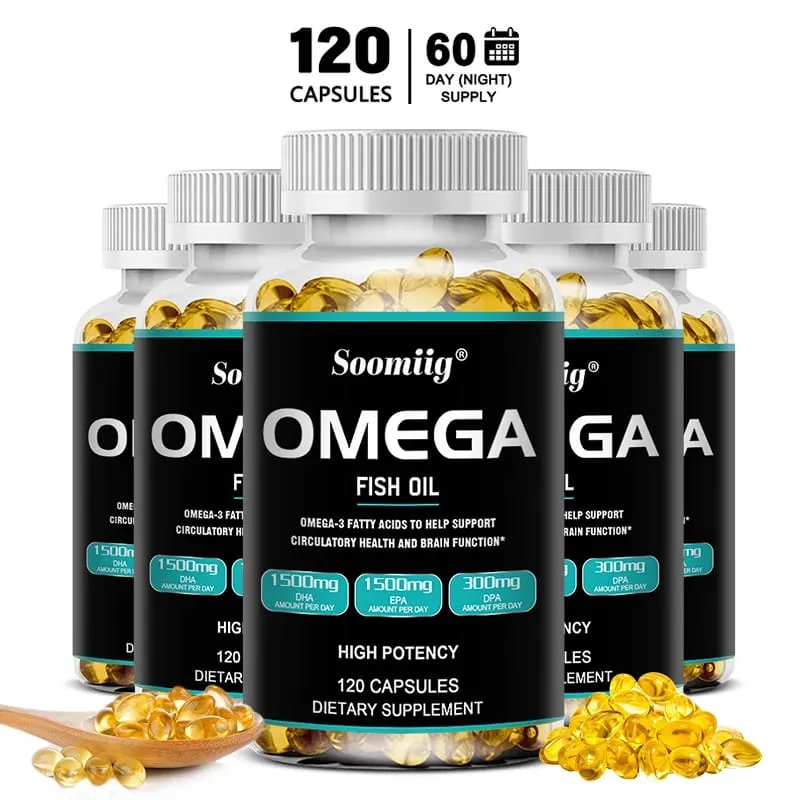 Omega 3 Fish Oil Softgels 3300mg High Potency with EPA & DHA Supports Energy Brain Heart Joint Eye Skin & Immunity Health