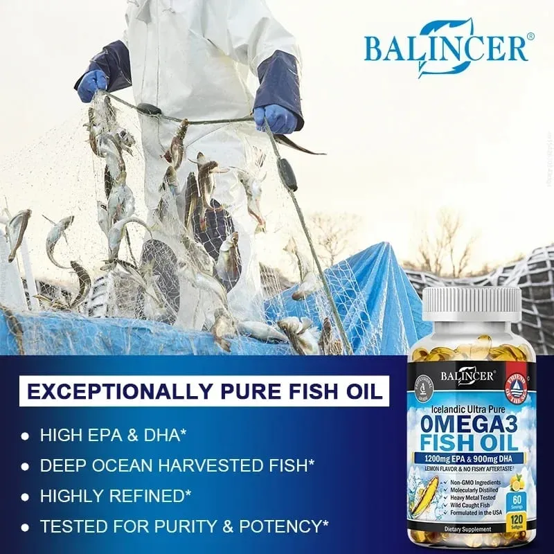 Fish Oil Omega 3 Περιέχει EPA 1200mg & DHA 900mg - Γνωστικό συμπλήρωμα για τα μάτια των αρθρώσεων χωρίς ΓΤΟ χωρίς γλουτένη — image 3