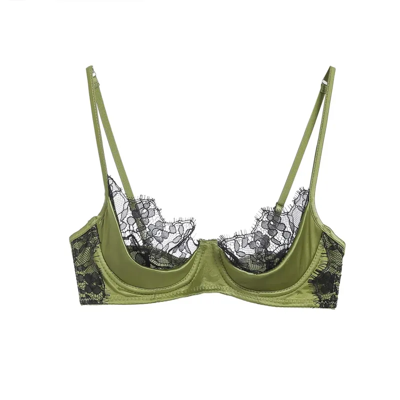 French Lace Half Cup Lingerie Set Green Ultra Thin Sheer Soft Comfortable Underwire Bra For Small Bust Women 32‑38AB — image 10