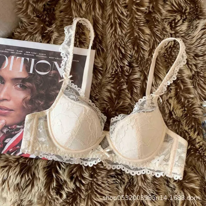 Thin Breathable Lace Bra Set French Flutter Sleeve Soft Underwire Minimizer Sexy Beauty Back Women Lingerie 32‑38 AB — image 6