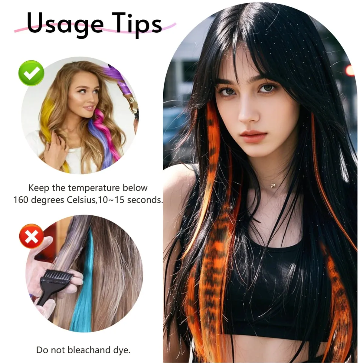 Synthetic Clip in Striped Hair Extensions Clip in Leopard Print Hairpieces Colorful hairpieces for women girls Christmas — image 5