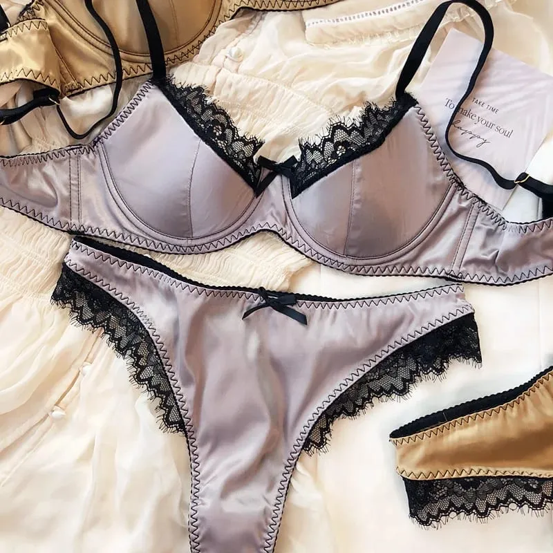 Lencería de copa fina de encaje Sexy para mujer, juego de sujetador francés de realce, tela de seda de alta calidad, ropa interior cómoda y transpirable, conjunto íntimo — image 11