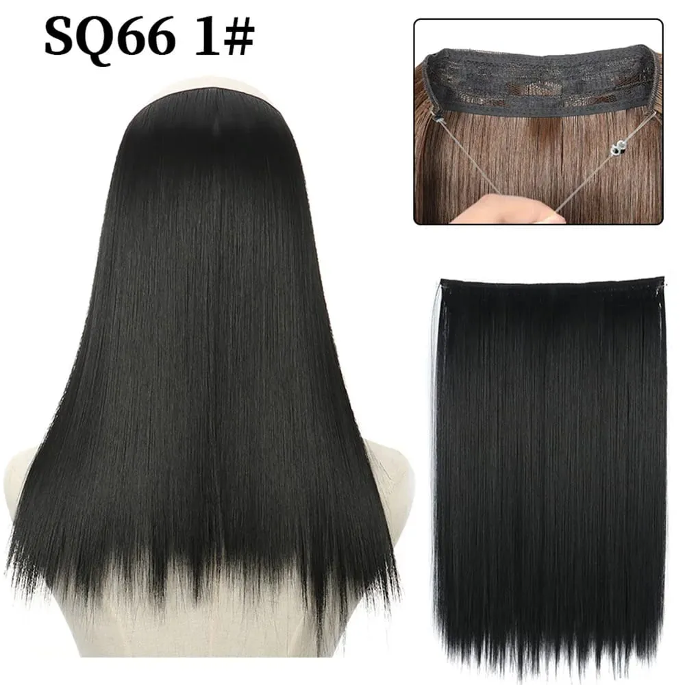 16/22inch Invisible Wire Hair Extensions Headband Adjustable Size Natural Long Straight Hairpiece Synthetic Hair Piece for Women