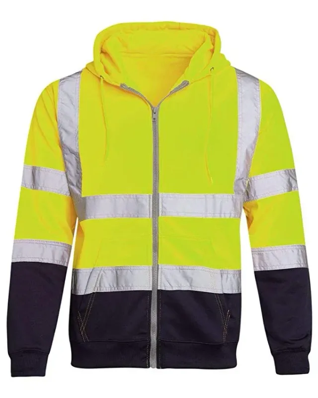 Reflective Work Safety Men Hoodies Drawstring Loose Zipper Jacket Autumn Thin Fleece Hooded Pullover Coat Casual Work Sweatshirt — image 14