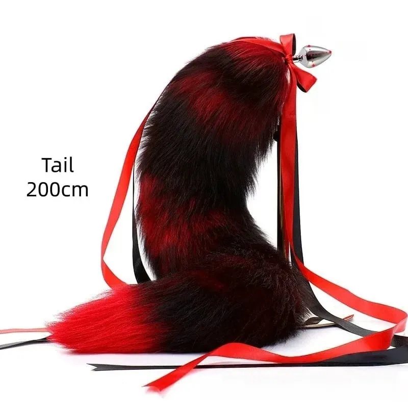 200cm Detachable Metal Butt Plug Fox Tail Cosplay Toys with Fetish Cosplay Fancy Dress Accessory for Couple BDSM Sex Flirt Prop