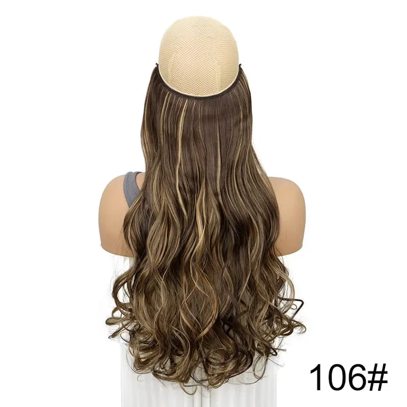 20Inch Synthetic Long Curly Invisible Wire Hair Extensions Headband Heat Resistant No Clips Hairpiece for Women — image 14