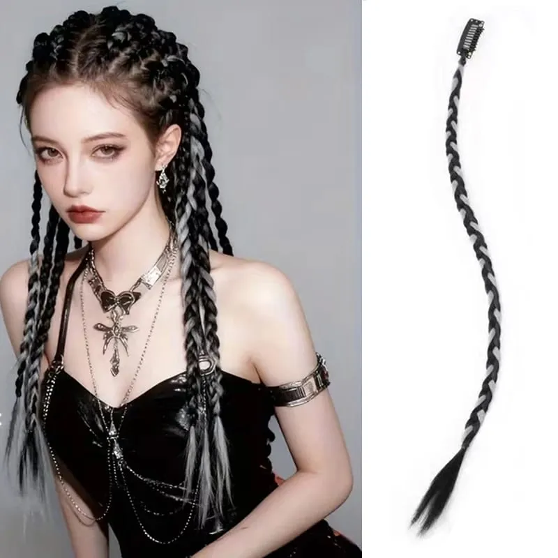 1PCS Y2K Style wig Braid 20 inch Multi-Color Synthetic Hair Clip Suitable for Daily Christmas and Music Festival Parties