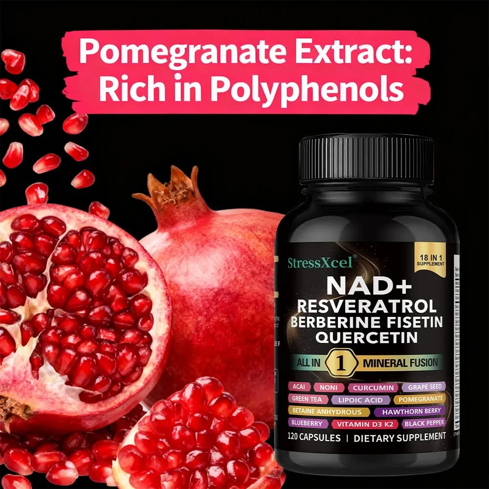 NAD+ Supplement with Resveratrol & Quercetin - Boost NAD+ Levels Energy & Anti-Aging Support - Vegan 120 Softgels