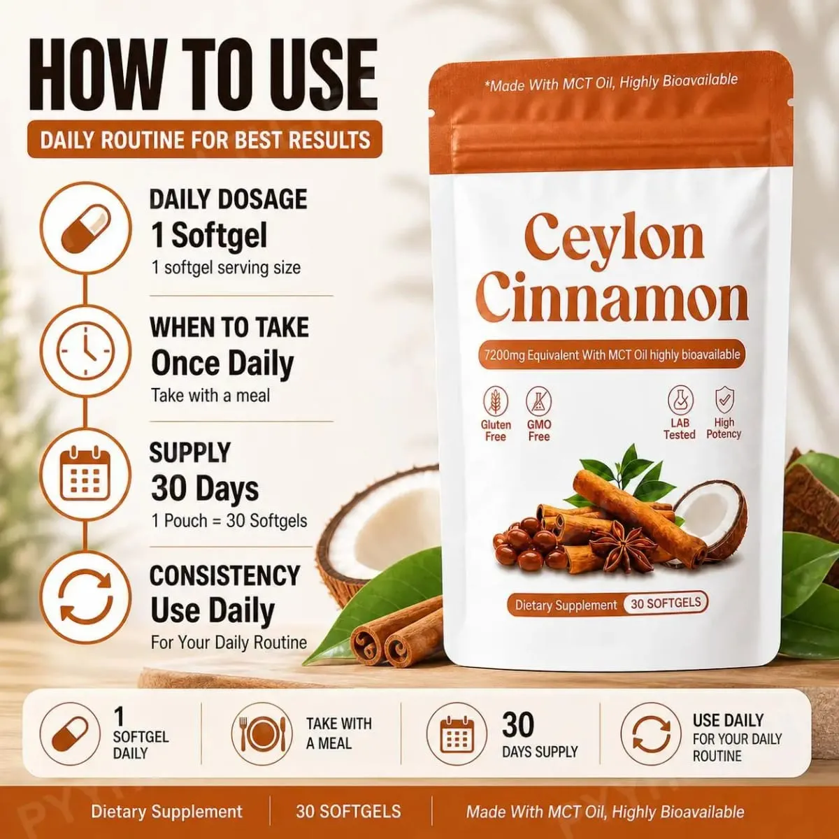 Ceylon Cinnamon Extract Softgels with MCT Oil Antioxidant Support and Metabolism Support Highly Bioavailable 30 Softgels — image 5