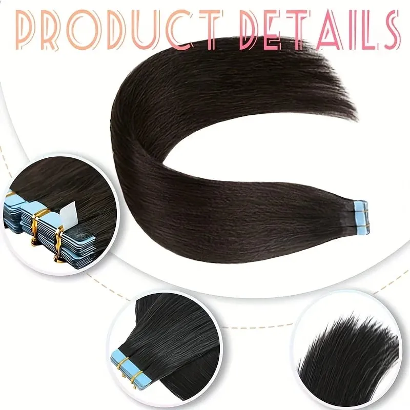 Tape In Bio Synthetic Hair Extensions 10pcs/ lot 24inches Heat Resistant Fiber Straight Seamless PU Skin Weft Tape Ins For Women — image 4