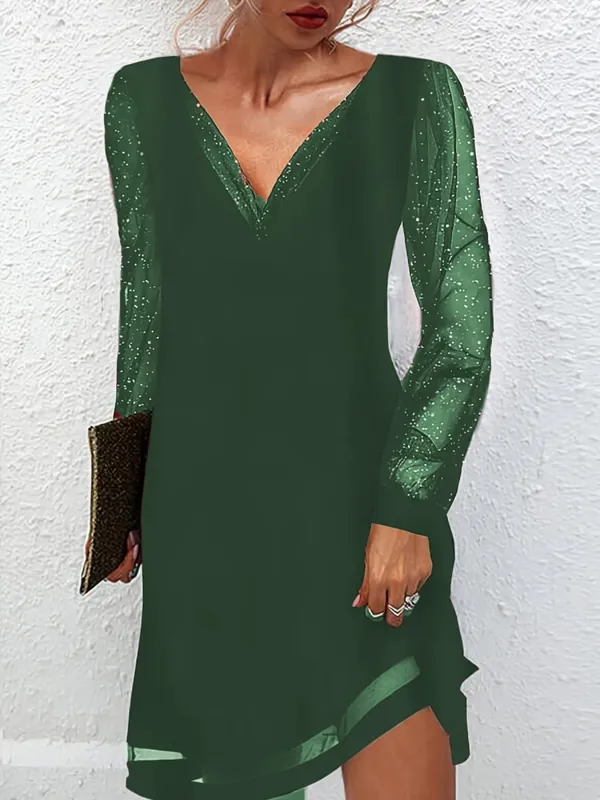 Women's Elegant V-Neck Mesh Patchwork Dress — image 5