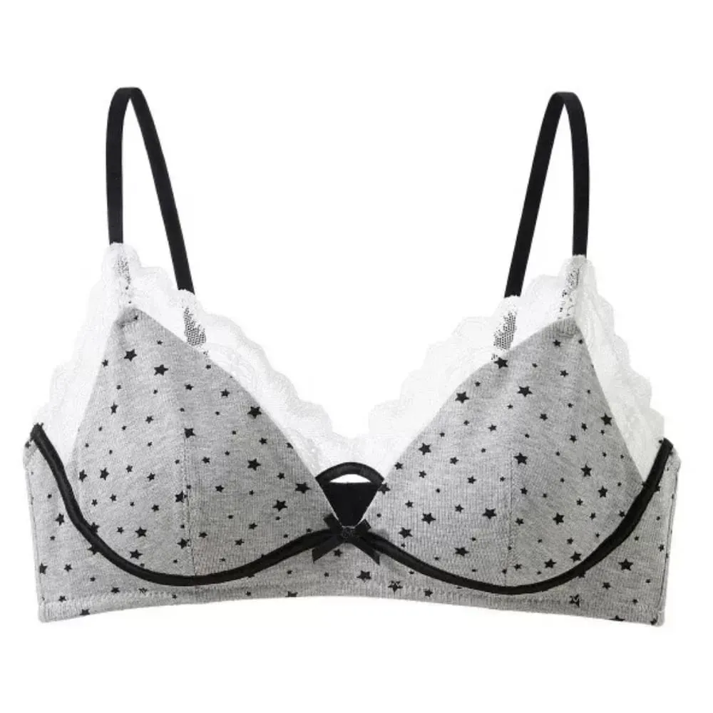 Womens Polka Dot Star Lace Wireless Bra Thin Push Up Anti Sag Bralette Small Chest Lift Teen Girls Casual Everyday Brassiere Hot — image 5