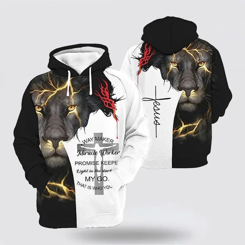 2025 Spring And Autumn God Jesus Graphic Pullovers Animal Lion 3d Printed Hooded Hoodies Sports Casual Daily Unisex Sweatshirts — image 13