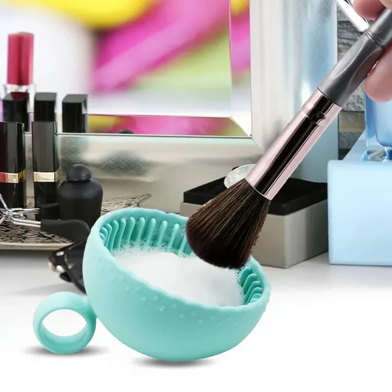 Brush Cleaning Bowl with Brush Cleaning Silicone Makeup Brush Cleaning Bowl for Eyebrows Powder Blusher Face and Eye Brushes