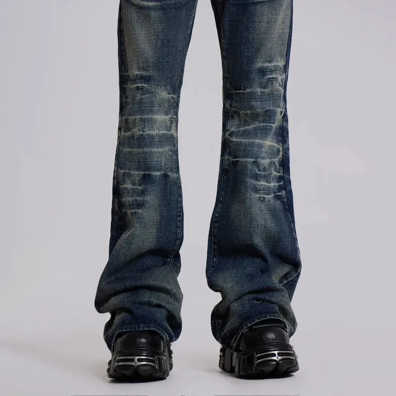 Y2K Vintage Flared Jeans Mid Blue Washed Men Women Bootcut Jeans American Hip Hop Distressed Streetwear Unisex Wide Leg Pants — image 6