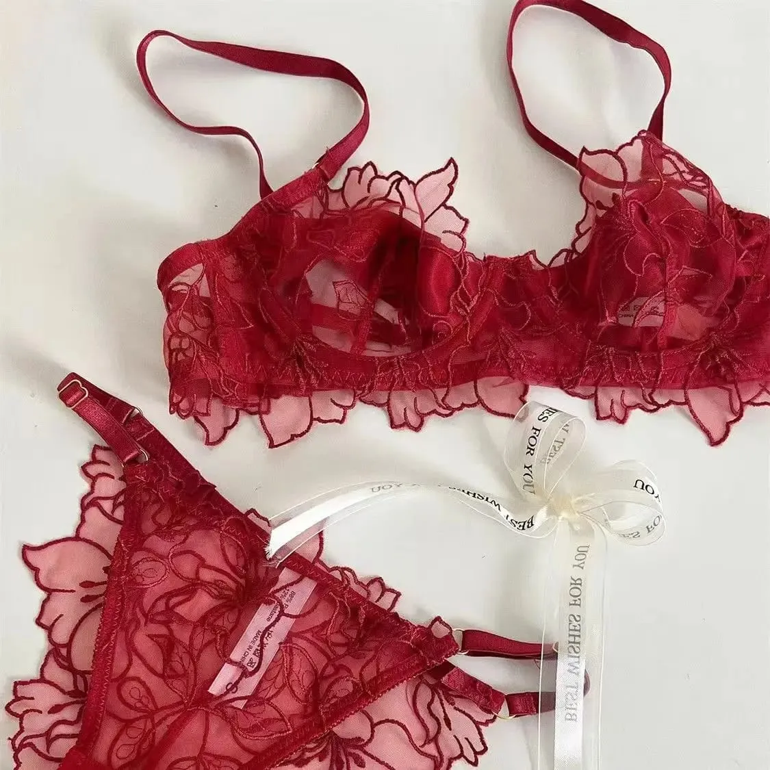 Sexy Lace Lightweight Bra Set Soft Underwire for Lift and Support Prevents Sagging Exquisite Embroidered Lingerie Two-Piece Set — image 2