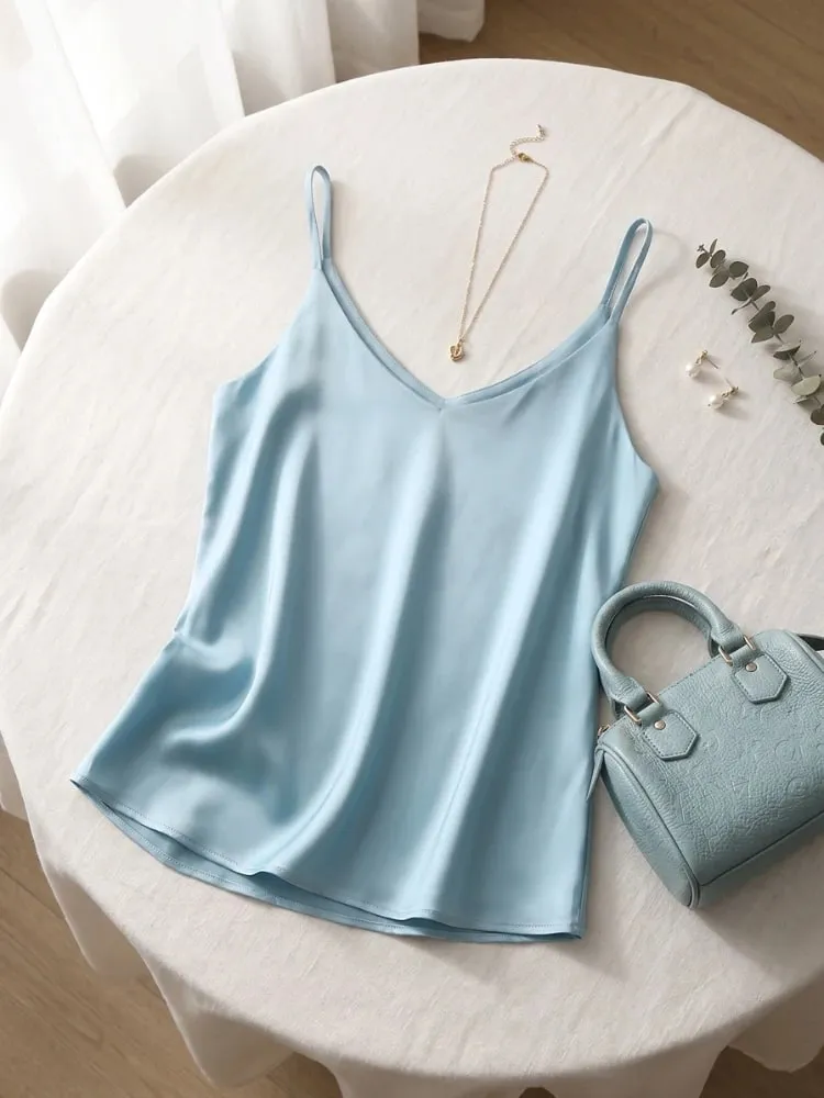 zjaiss Halter V Neck Basic White Cami 2026 Summer Spaghetti Strap Women Tank Top Sleeveless Satin Silk Tops Women'S Camisole — image 4