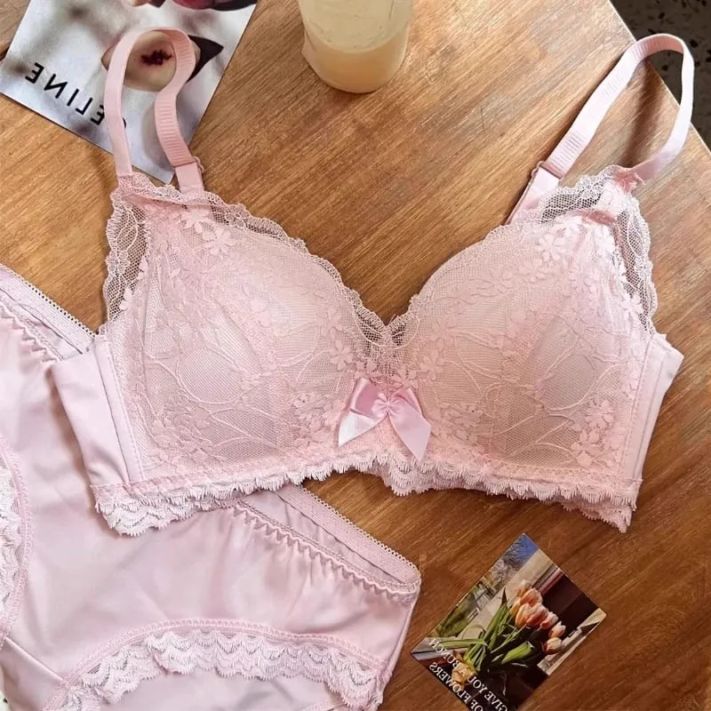 French Style Wireless Shaping Lingerie Set Push Up Lift Anti Sagging Lace Bra Luxury Comfort Support Ladies Daily Underwear