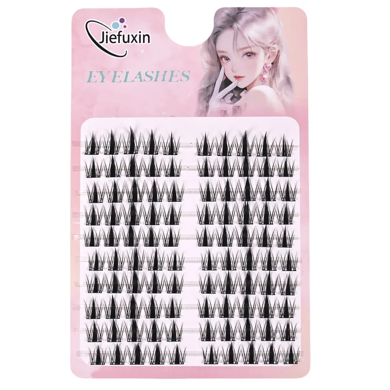 Tapered Thick Fox Eye Manga Cluster Lashes Jiefuxin Large Capacity Tray DIY Segmented Individual Self-Graft Lash Extensions