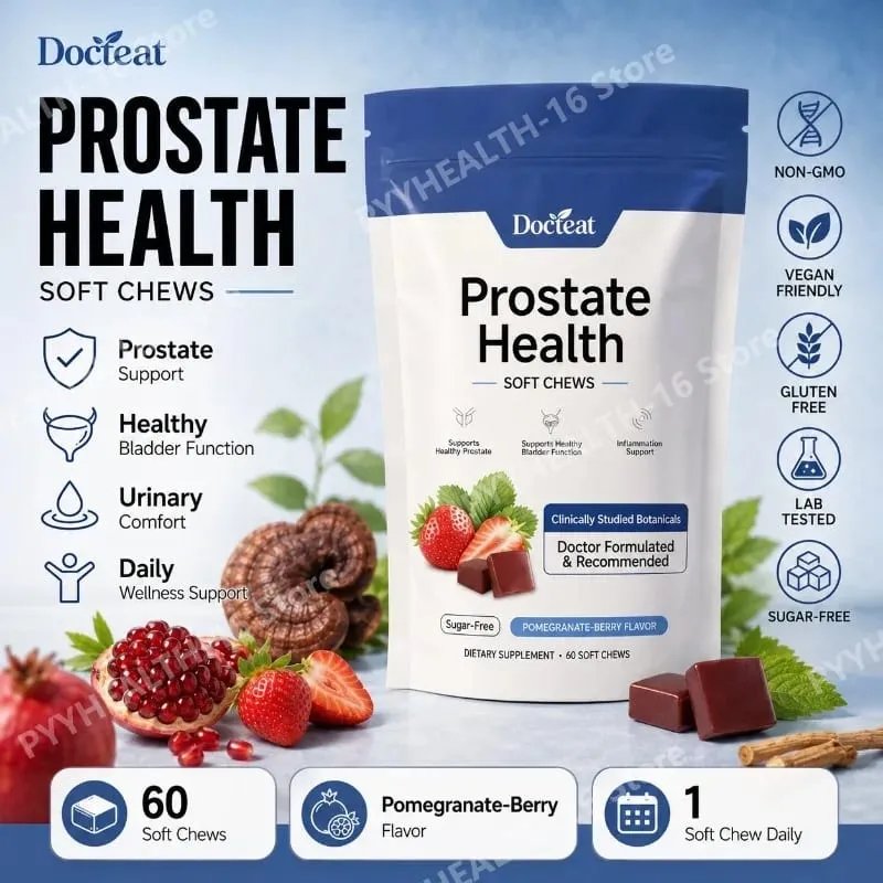 Doceat Prostate Health Soft Chews with Zinc Vitamin C and Plant Sterols Sugar-Free Pomegranate-Berry Flavor 60 Soft Chews — image 1