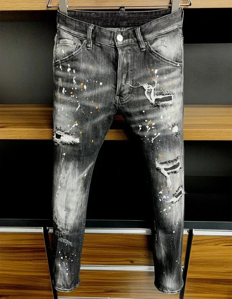 new D2 Men Jeans Badge Printed Coolguy Boy Long Pants Straight Pockets Hole SLIM BLUE embedded jeans pant 9811 — image 10