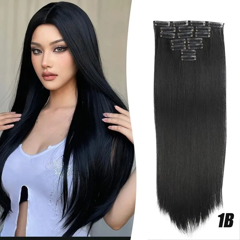 Synthetic 7-piece set with 16 card synthetic straight hair extensions suitable for women's daily party use