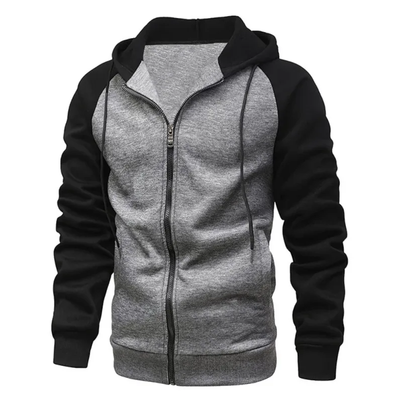 Men's Fleece Hoodies Long Sleeve Sweatshirts for Men Zipper Hooded Mens Fashion Color Blocking Sweatshirt Slim Fit Jacket Coat — image 6