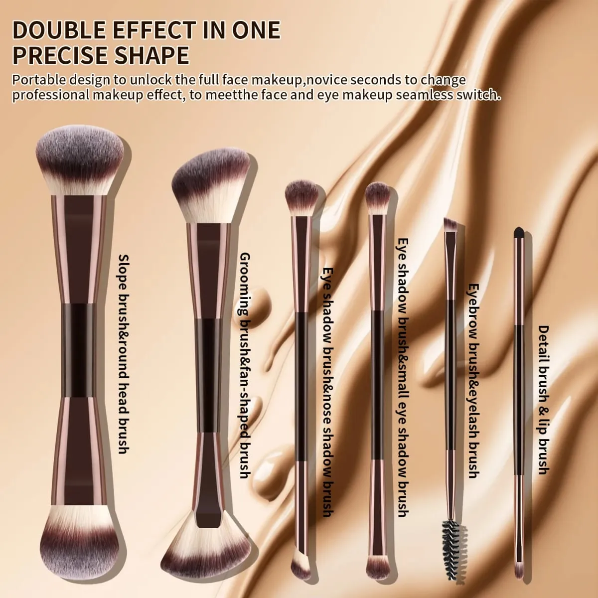 6Pcs Double Head Makeup Brush Set Powder Blush Contour Eyeshadow Eyebrow Brushes Full Face Cosmetic Tools