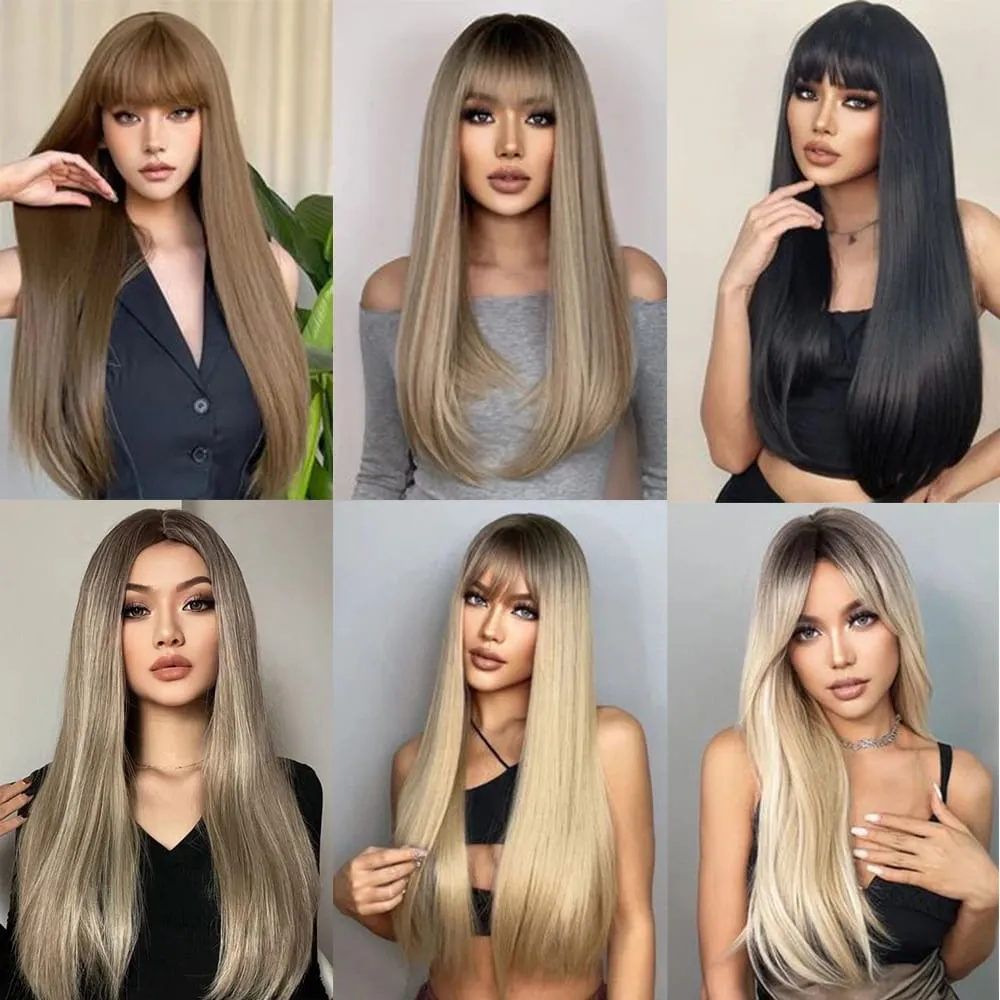 Synthetic 24Inch Hair Extensions OnePiece 5 Clips Long Straight Hairstyle Heat Resistant Fake Hairpiece For Women Natural Brow — image 6