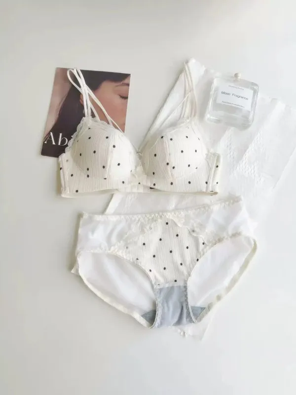 Elegant Japanese Polka Dot Bra & Brief Set Push Up Plunge Small Bust Lift Support Anti Sag Side Coverage Adjustable Comfort — image 8